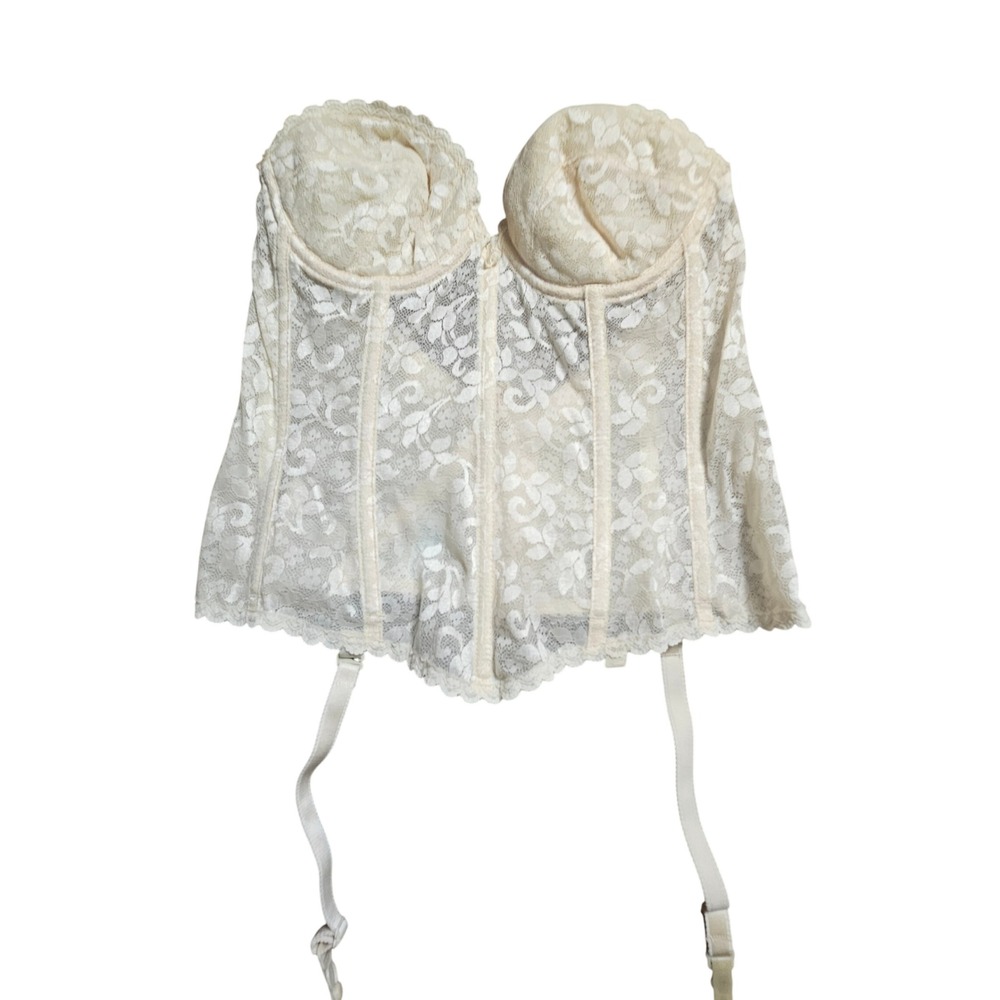 Vintage Carnival‎ Lace Bustier Corset Ivory Garter Straps 38A Bridal Lingerie